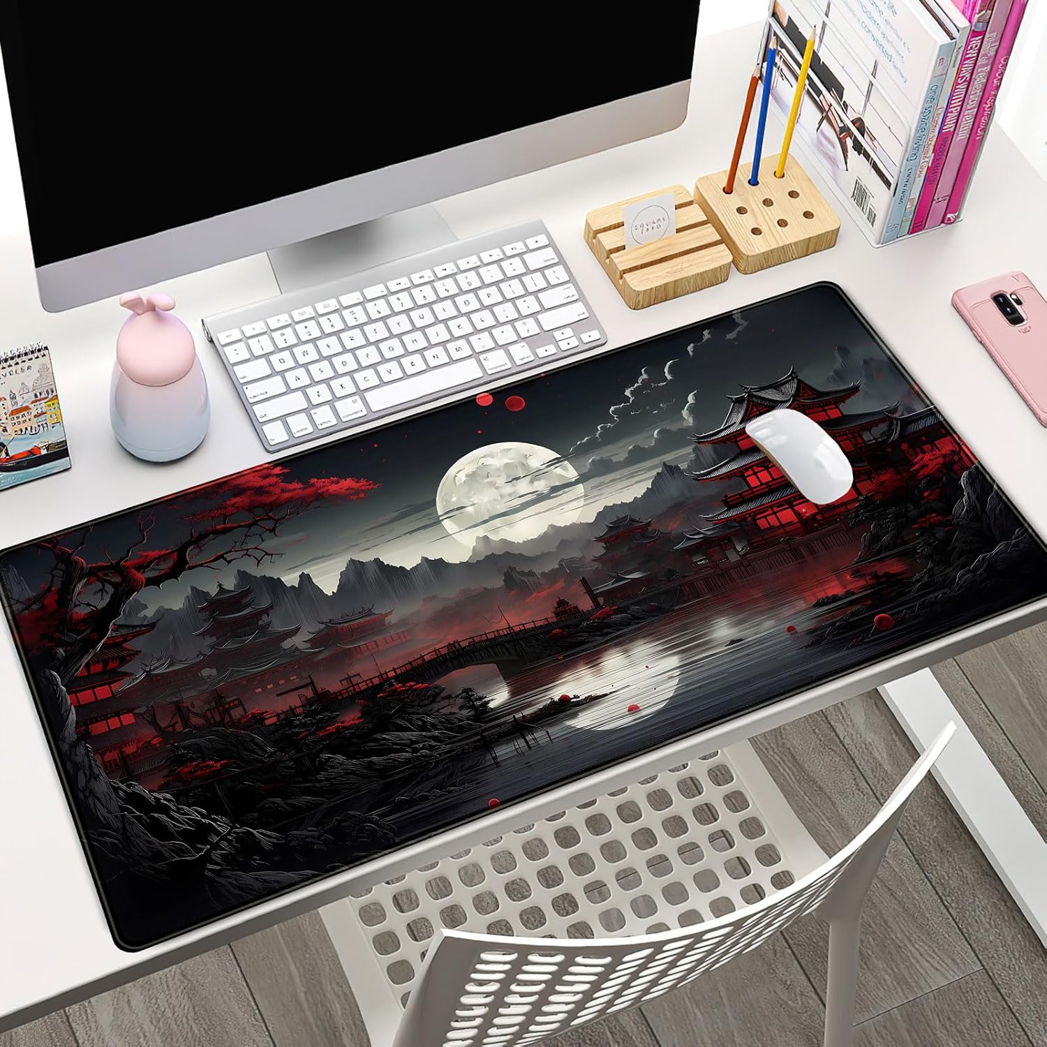 Gaming Keyboard And Mouse Pad - Japanische Schreibtischunterlage Riverside Full Moon Schreibtischunterlage