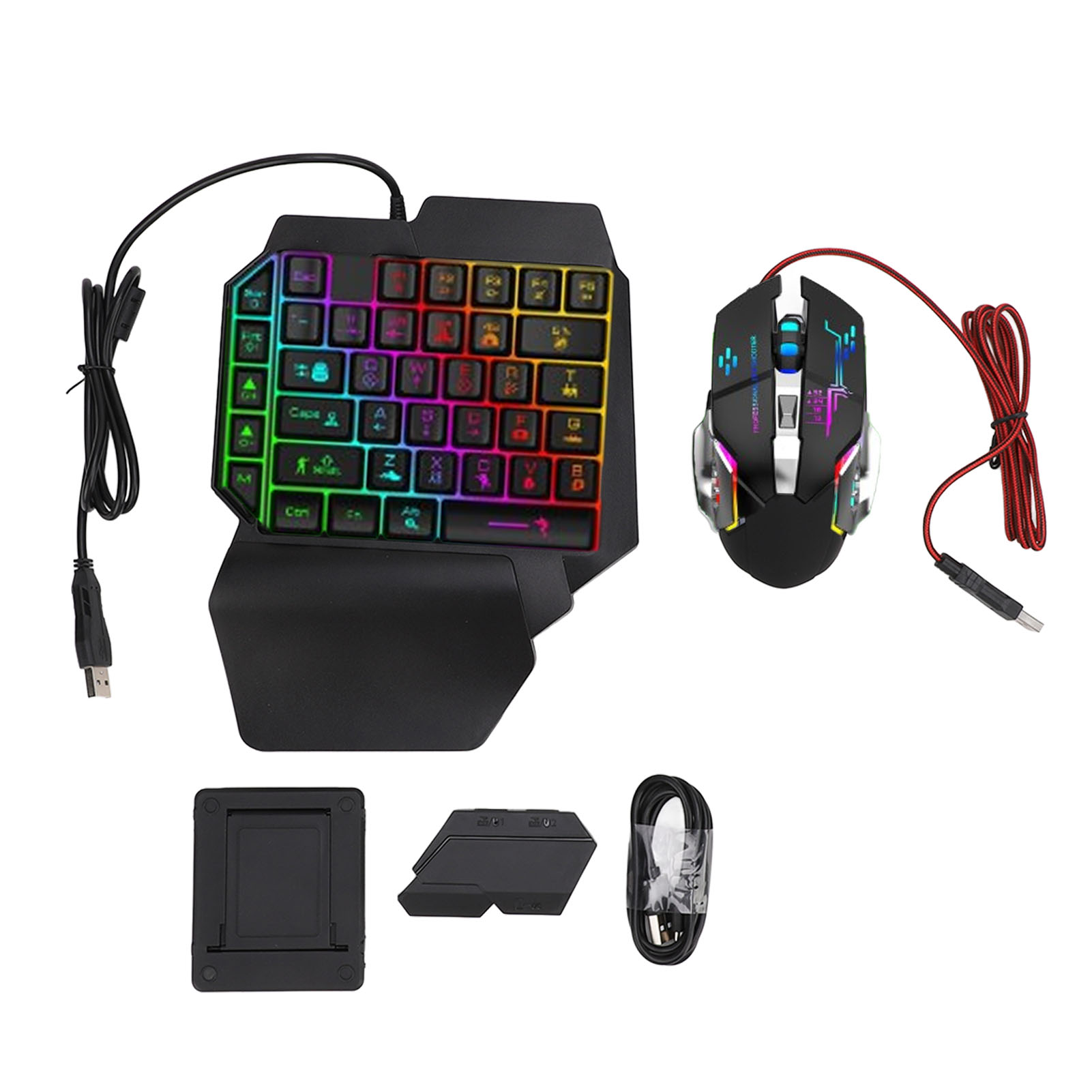 Gaming Keyboard Hand - Tastatur-Maus-Konverter-Set, reaktionsschnelle Einhand-Tastatur-Maus-Kombination, 5 V, 2