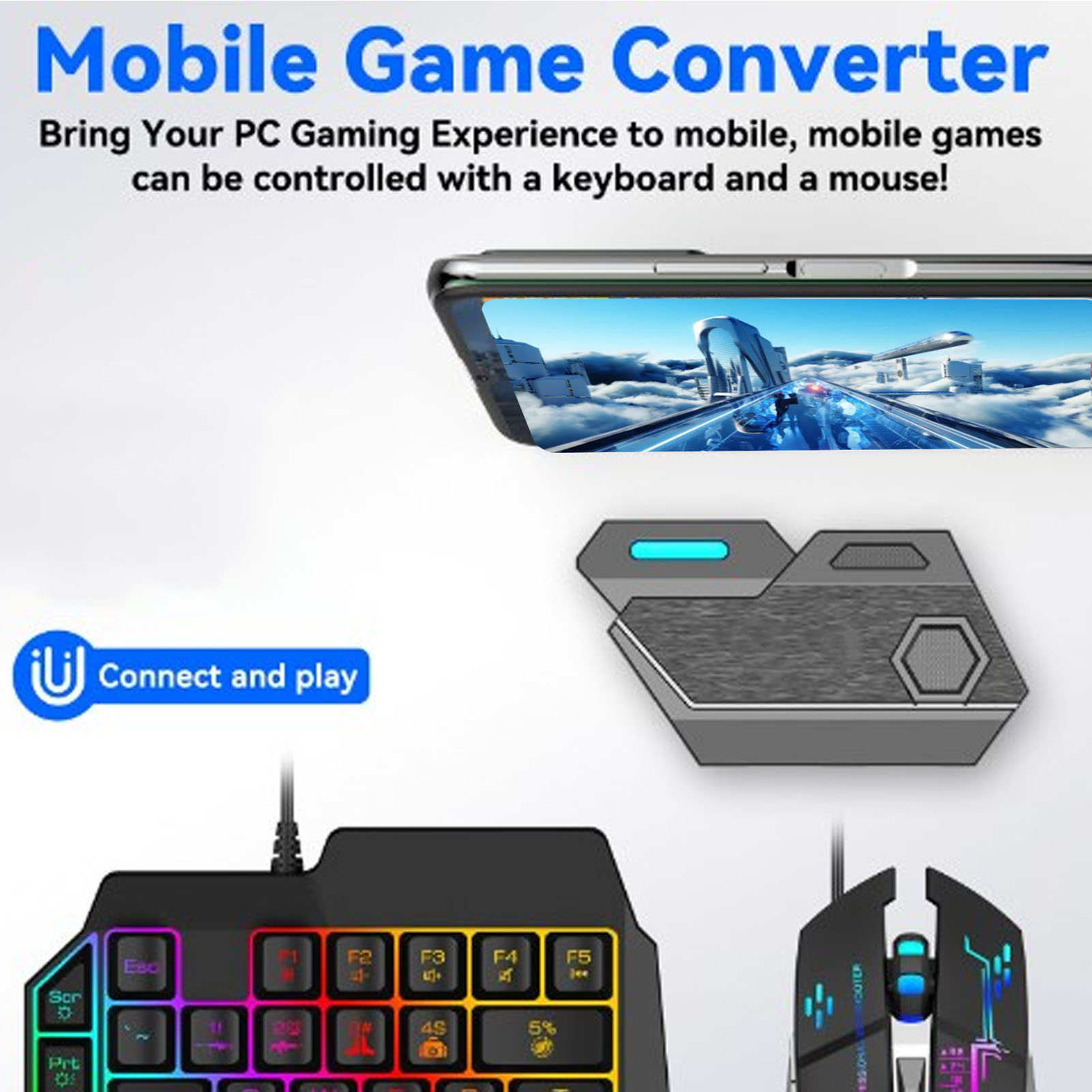 Gaming Keyboard Hand - Handy-Spiel-Kombinationspaket, Bluetooth-Verbindung, einhändige Tastatur-Maus-Kombination, reaktionsfähig mit