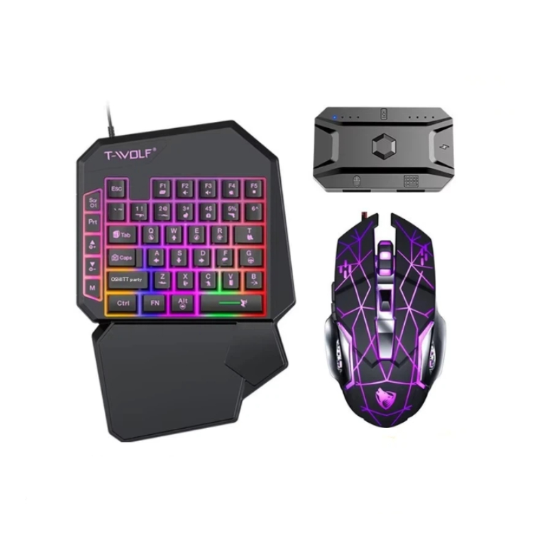 Gaming Keyboard And Mouse For Xbox - T-Wolf Tf950 5-in-1 Einhand-Gaming-Tastatur-Maus-Kombination mit RGB-Hintergrundbeleuchtung
